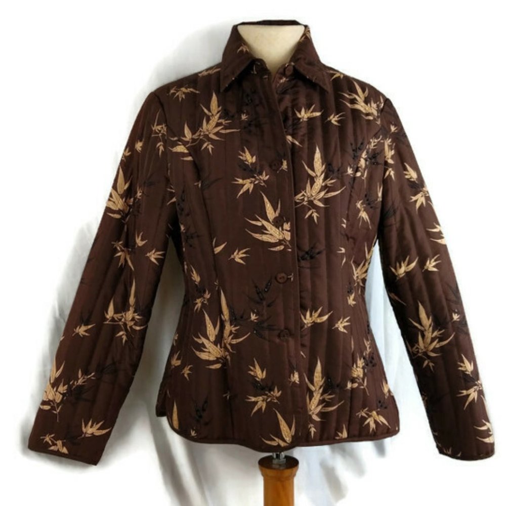 Anne Carson Silk Quilted Jacket Sz M Brown
